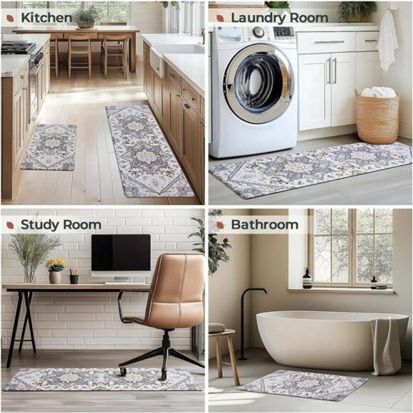 Anti Fatigue Kitchen Mats Set Boho Cushioned Waterproof Non Slip Floor Rugs - Picture 6 of 8